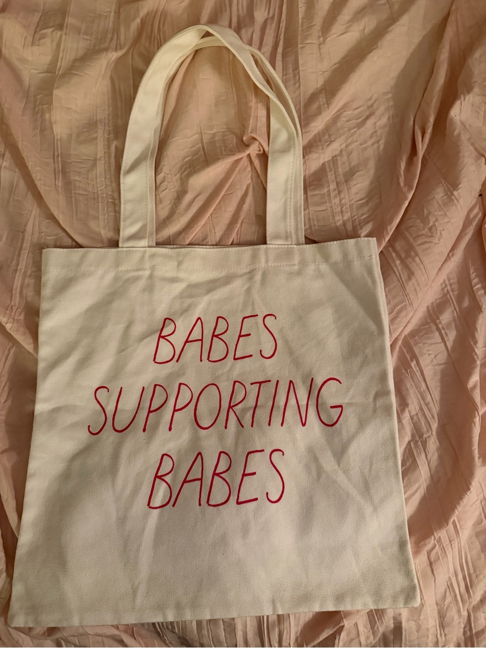 Canvas Tote Bag - Babes Supporting Babes - Cream with Red Text